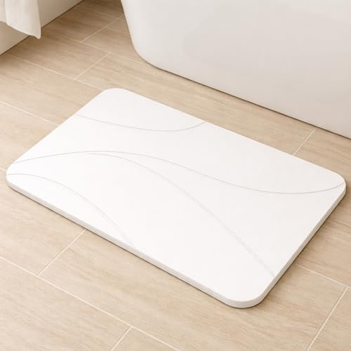 LARLUNA Alfombra diatomita baño - 40x60 cm - Alfombrilla diatomita Antideslizante - Alfombra de Piedra antibacteriana y de Secado rápido - Alfombrilla baño ecológica (Blanco)