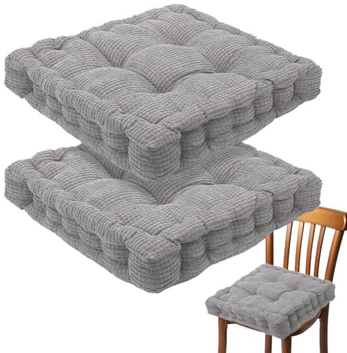 2er Set Sitzkissen 40x40 cm, Dicke Bodenkissen, Baumwolle Stuhlkissen Outdoor & Indoor, Sitzkissen Gefüllte Sitz-Kissen Weiche Kissen Sitzpolster für Esszimmer, Wohnzimmer, Haus, Garten (Hellgrau)