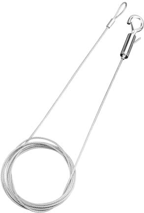 Wellrun Fil de suspension robuste en acier inoxydable, corde de suspension réglable avec crochet à ressort pour accrocher des photos, miroirs, lumières, œuvres d'art et plus encore (2 m x 1,5 mm)