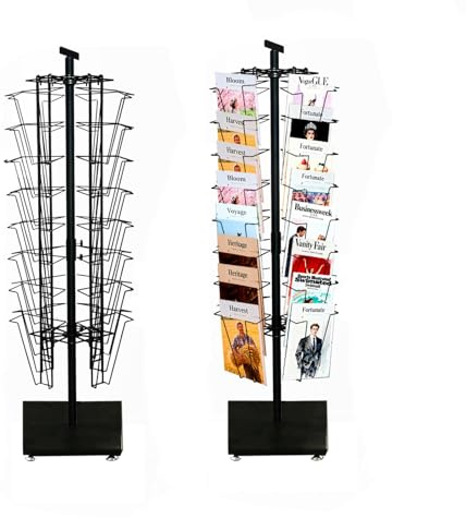 LTTGX Magazine Rack Floor Display Stand: 36 Pockets 4-Side 360° Rotating Freestanding Comic Book & Brochure Rack - Literature & Newspaper Holder