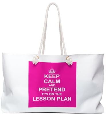 3dRose Hot Pink Keep Calm and Pretend its on the Lesson Plan fun teacher gift Weekender Bag