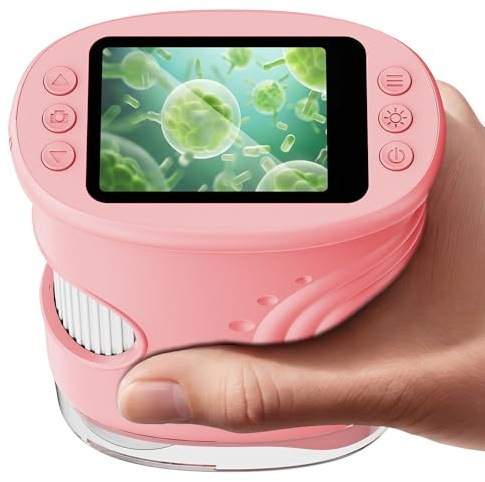 ASPOVEN Microscopio Digitale Bambini 1000X, Microscopio Portatile con Schermo IPS 2 Pollici, 8 LED Luce Regolabile, Foto e Video, Regalo di Compleanno per Bambini Ragazzi e Ragazze (Rosa)