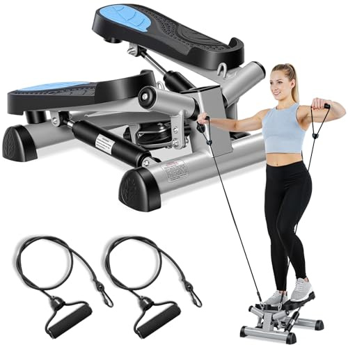EFITMENT Mini Stepper for Exercise at Home Stair Stepper Workout Equipment Fitness Pedal Exerciser Non-Slip Pedals, Resistance Bands LCD Digital Monitor Climber with 220 lbs Weight Capacity