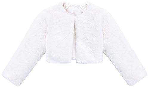 Lilax Girls Cozy Faux Fur Long Sleeve Crew Neck Dress Coat (White,5T)