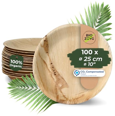 BIOZOYG 100x di piatti in foglia di palma Ø 23 cm - Piatti monouso compostabili e naturali - Stoviglie da festa rotonde