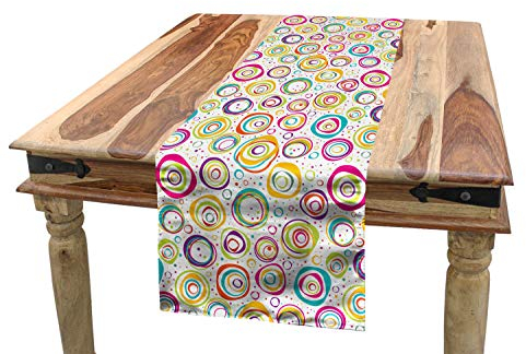 ABAKUHAUS Bunt Tischläufer, Kreis und Punkt-Frühling, Esszimmer Küche Rechteckiger Dekorativer Tischläufer, 40 x 180 cm, Pink Braun Gelb