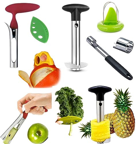 COMBO PACK - Apple Corer, Pineapple Slicer, Pear Pepper Poker, Herb Kale Stripper, Kiwi Tool, Citrus Orange Peeler SUPER SLICER Juicer Prepping PACK by Bright Kitchen