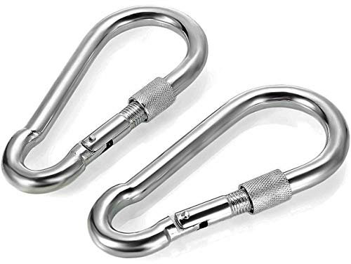2 Individual Carabiner Clips with Screw Lock ~ 11mm Dia x 120mm Long ~ Large Heavy Duty Galvanised Steel Carabinas ~ Working Load 450kg