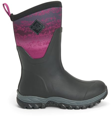 Muck Boots Women's Arctic Sport Mid Fleece Lined Waterproof Pull on Boot, Black Magenta, 7