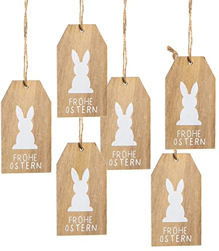Logbuch-Verlag 6 Frohe Ostern Anhänger Holz Osterdekoration Verpackung Osterhase Geschenkanhänger 10 x 5,5 cm