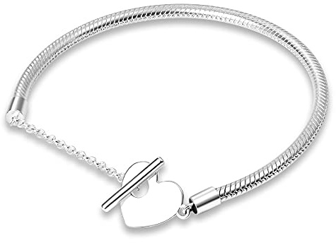TINSLO Moments Women's 925 Sterling Silver Snake Chain Bracelet for Charms, Valentine's Day Mother's Day Birthday Gift for Mom Wife B1