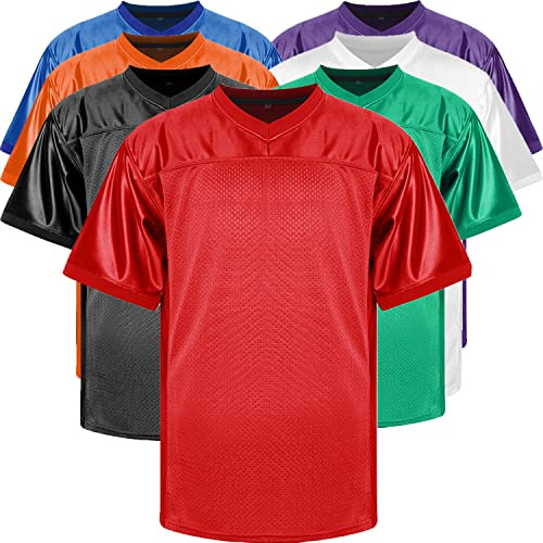 Blank Football Jerseys Mesh Athletic Football Shirt Practice Sports Uniform Black White Jersey (Red, Large)