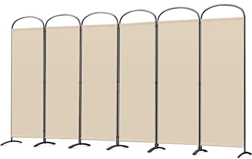 Angel Living Skärm, 6 delar, båge, hopfallbar rumsavdelare, fristående, insynsskydd, 336 cm x 182 cm, beige