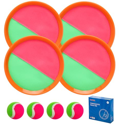 Mxiutery Outdoor Toys for Kids Ages 3-10-Toss and Catch Ball Set, Toss Games with 4 Orange Paddles 4 Sticky Balls, 1 Storage Bag, Paddle Ball Game for Kids/Family Boys Girl Gift