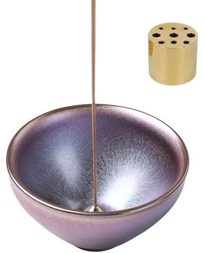 BEYLAB 3 in 1 Räucherstäbchenhalter Keramik Räucherschale für jedes Räucherwerk, Räucherstäbchen, Palo Santo Halter, Weißer Salbei, Salbei räuchern, Abnehmbares Messingset - Rosa