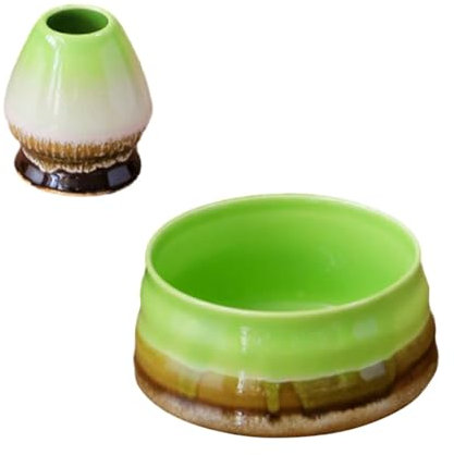 kowaku 2X Teeschalen Keramik-Matcha-Schale und Chasen Rest Traditionelle Matcha-Schale für die japanische Matcha-Zubereitung, Grün