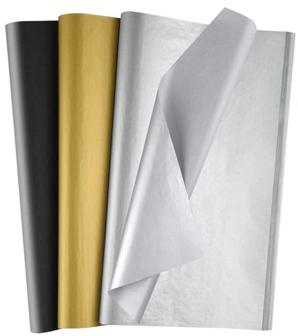 Morcheiong 60 fogli di carta velina nero oro, carta velina multicolore per regalo, carta velina sfusa per fai da te, laurea, compleanno, matrimonio, vacanze, decorazioni per feste, festival (50 x 37