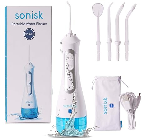 Sonisk Water Flosser | Efficient Cleaning | Gentle on Gums, Tough on Plaque | Includes 4 Floss Heads and Portable Travel Case | Recommended by Dentists
