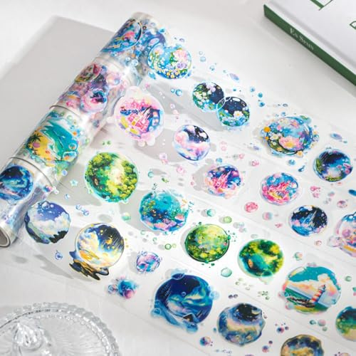 Ta Merry 4 Rolls PET Washi Tape Scrapbook tillbehörsset, bubble scrapbook klistermärken, aesthetic set för bullet journal, tillbehör, diary, fotobok, skräpjournaling (The World in Bubbles)