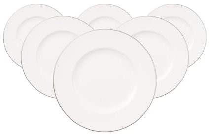 Villeroy & Boch Anmut Platinum No.1 brödtallrik set om 6, 16 cm, elegant tallrik med platinkant, premium benporslin, vit/platina