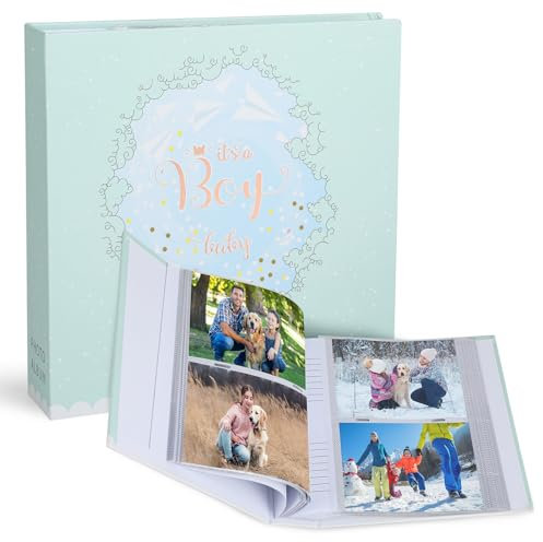 Mini album photo de 15,2 cm - Inscriptible à la main avec inserts en papier de style poche - Album photo bébé pour photos de croissance - Espace pour 200 photos - Album souvenir pour moments spéciaux