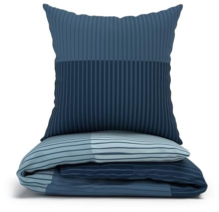 LARAWELL Bettwäsche 135x200 Baumwolle ganzjahres Bettwäsche-Sets blau gestreift vertikal Premium