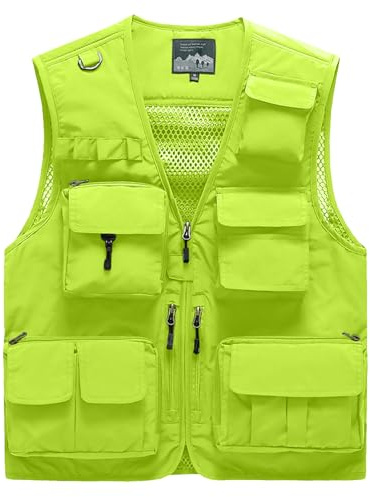 Wirltte Mens Vests Cargo Outdoor Work Safari Hunting Fishing Travel Photo Mesh Waistcoat Vest Gilet Multi Pockets Yellow L