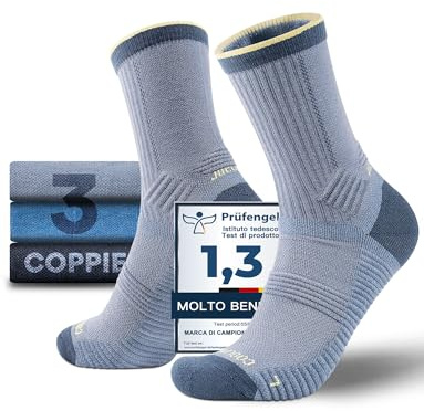 Juclise​​ Calcetines de Senderismo de Lana Merino para Hombre - Grosor Medio, Transpirable, Absorbe la Humedad (FR/ES, Números, 38, 42, Regular, Regular, Eclipse + Denim claro + Denim)