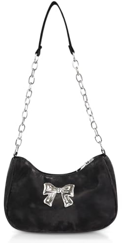 AfitLulu Sac Bandoulière Femme Cuir Sac a Main Femmes, Handbags for Women avec Cuir Chaîne Épaule Sangle et Arc Motif pour Quotidien Activités (Noir)