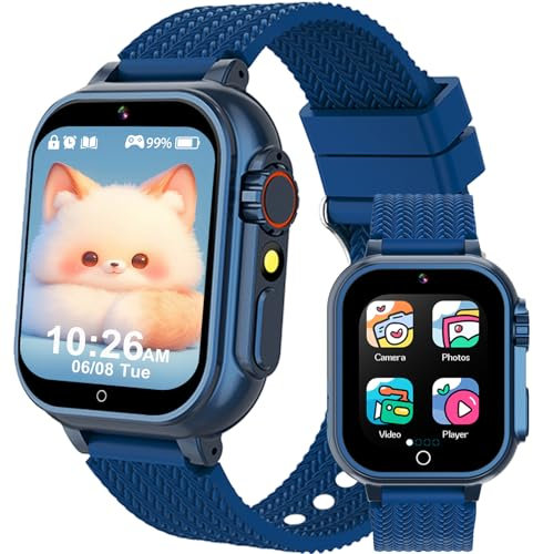 MOONKIDS Smartwatch Kinder, Kinder Smartwatch, Robuste Armbanduhr für Jungen & Mädchen ab 4 Jahren mit 36 Spielen, Schrittzähler & 500mAh-Akku - Fitnessuhr & Lernuhr ohne Internet (Blau)