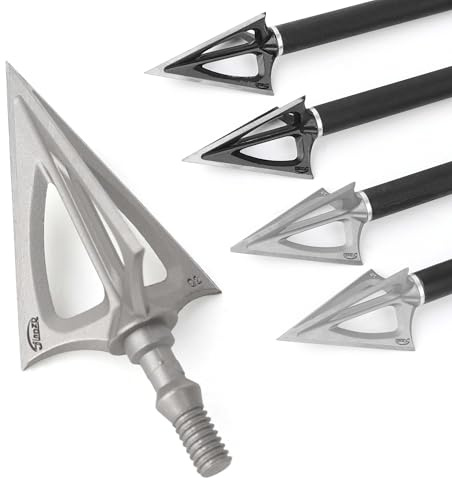 Poearcus Pointes de flèches Tactiques pour la Chasse Lame en Acier Inoxydable 420 Haute pénétration Convient aux tiges de flèches à Filetage Universel (6, Argent)