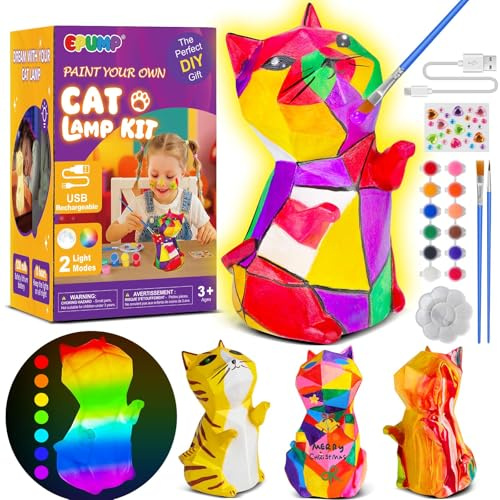 EPUMP Veilleuse Chat Rechargeable (1200 mAh) avec 2 Modes Lumineux – Kit Créatif DIY à Peindre, Jouet à Peindre et Cadeau pour Enfants de 5 à 12 ans