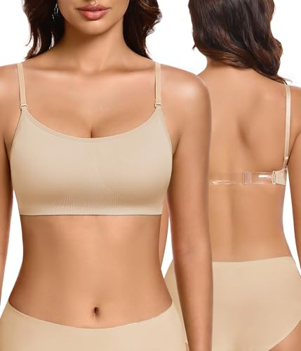 Wiepux Soutien Gorge sans Armature Dos Nu Confort Invisible Brassière sans Coutures Coussinets et Bretelles Amovibles pour Ballet et Yoga (Nude, S)