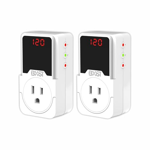BXST Surge Protector Outlet, Voltage Regulator for Refrigerator, TV, PC and Home Appliances, Adjustable High/Low Voltage Protection, Wall Outlet Surge Protector, 120V 15A 1800W, 2 Pack