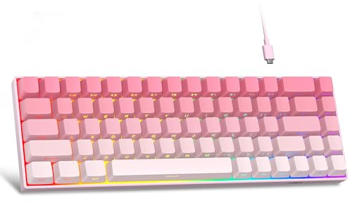 MageGee Portable 60% Mechanical Gaming Keyboard, RGB Backlit Compact 68 Keys Mini Wired Office Keyboard with Red Switches for Laptop PC Mac, Side Printed Keycap - Pink