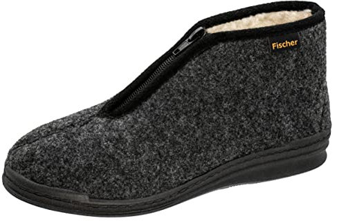 Fischer Markenschuh Unisex - Erwachsene, Damen,Herren, Verbandschuhe, Hausschuhe,warm gefüttert,reißverschluss,anthrazit,38 EU / 5.5 UK