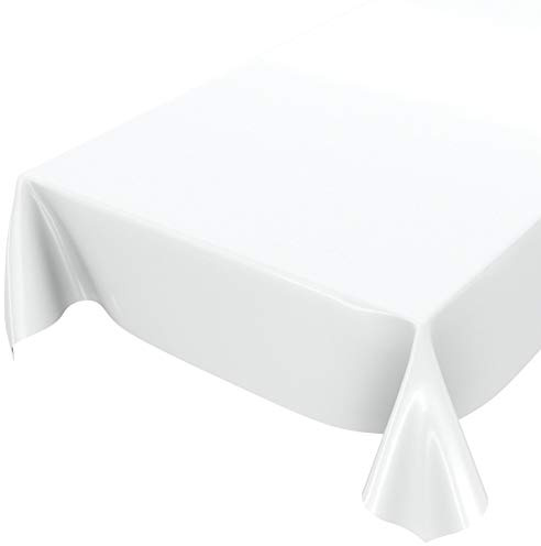 Anro Tvättbar bordsduk, blank vaxduk, enfärgad, vit, skuren kant, 160 x 140 cm