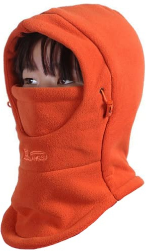 Azarxis Kids Children's Balaclava Hat Fleece Ski Face Mask Winter Cap Adjustable Double Neck Warmer for Skiing Snowboarding Sports (Orange)