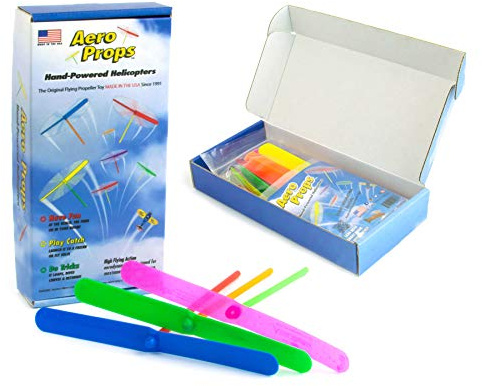 The Original Aero Props - Flying Helicopter Prop Hand Spinner - Plastic Spin Copter Dragonfly Whirlybird STEM Toy - Made in The USA - Fun for All Ages - Multi Color - 10 Pack