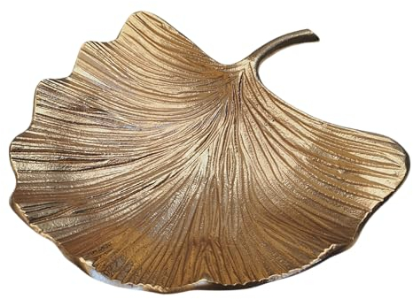 XL groß Deko Schale Metall Ginko Ginkgo Blatt gold Tablett Schüssel Dekoobjekt