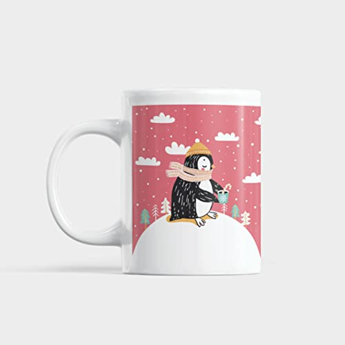Gesar Tasse de Noël – Tasse avec les pingouins – Cadeau de Noël – Idée cadeau avec les pingouins – Bonne anniversaire – Tasses originales pour café au lait – Céramique 350 ml –