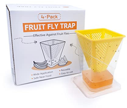 Fruit Fly Trap - 4 Pack - Non-Toxic No Baited Reusable Fruit Flies Catcher Environmentally Responsible Fruit Fly Killer Pet and People Safe