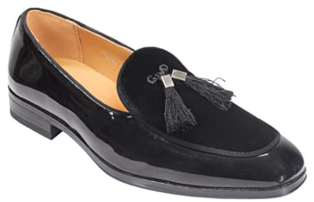 Men’s Velvet Tassel Loafers Navy Blue Shoes [8]