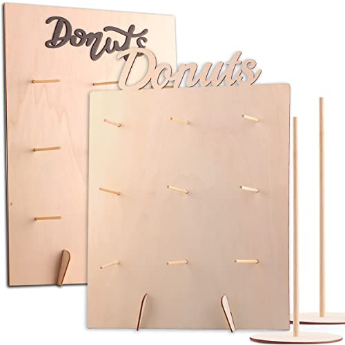 4 Pièces Donut Présentoir Support, 2 Pièces Donut en Bois Mur avec 2 Pièces Donut en Bois la Tour Support pour Mariages, Anniversaires, Des soirées, Gâteau Boutique Décorations ou Boutique Affichage