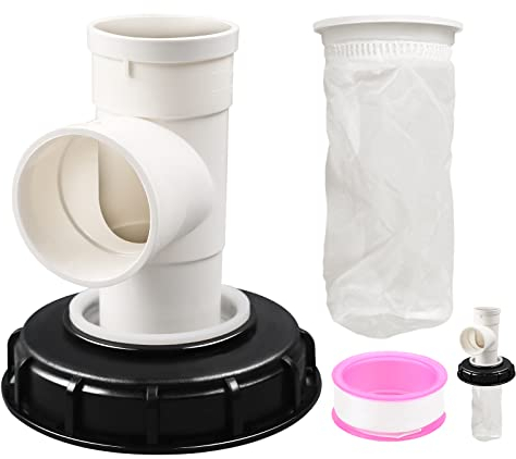 MaxEarn IBC Deckelfilter, Vertical 3-Way Regenwasserfilter, Verbaute Nylon Filterbeutel, DN 165mm Abzweig 75mm Tankdeckel Wasserfilter, für Regenwassertank Tonnenfass IBC Container