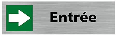 Signalétique.biz France - Plaque de porte ENTREE A DROITE (Q0295) - 170 X 50 mm - Plaque aluminium brossé de 2mm