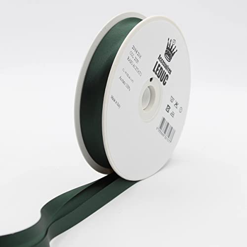Leduc Satin-Schrägband, 20 m, 30 Farben, für Doppelnähte, 8 + 20 + 8 mm, 100 % Acetat, italienische Qualität, 2035, Dunkelgrün