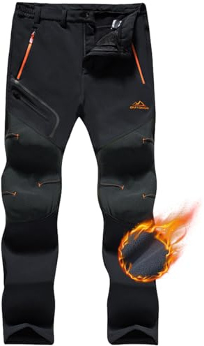TACVASEN Snow Pants Men Ski Winter Hiking Pants Waterproof Fleece Lined Elastic Waist Warm Pants Softshell Work Pants Black