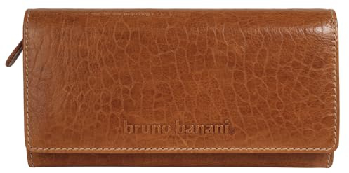 bruno banani große Geldbörse im Querformat Echt Leder Damen Echtleder Portemonnaie mit RFID-Schutz, Damen Wallet im Querformat Cognac 022124