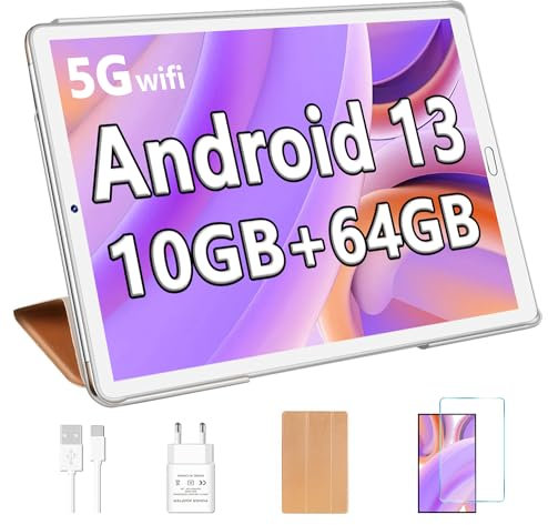 YESTEL Tablet 10 Zoll Android 13 mit 10 GB RAM + 64GB ROM (1 TB Erweiterbar), GPS, 5G Wi-Fi, 8 Core CPU, 5MP + 8MP, Bluetooth 5.0, USB-C Tablet mit Hülle,Roségold